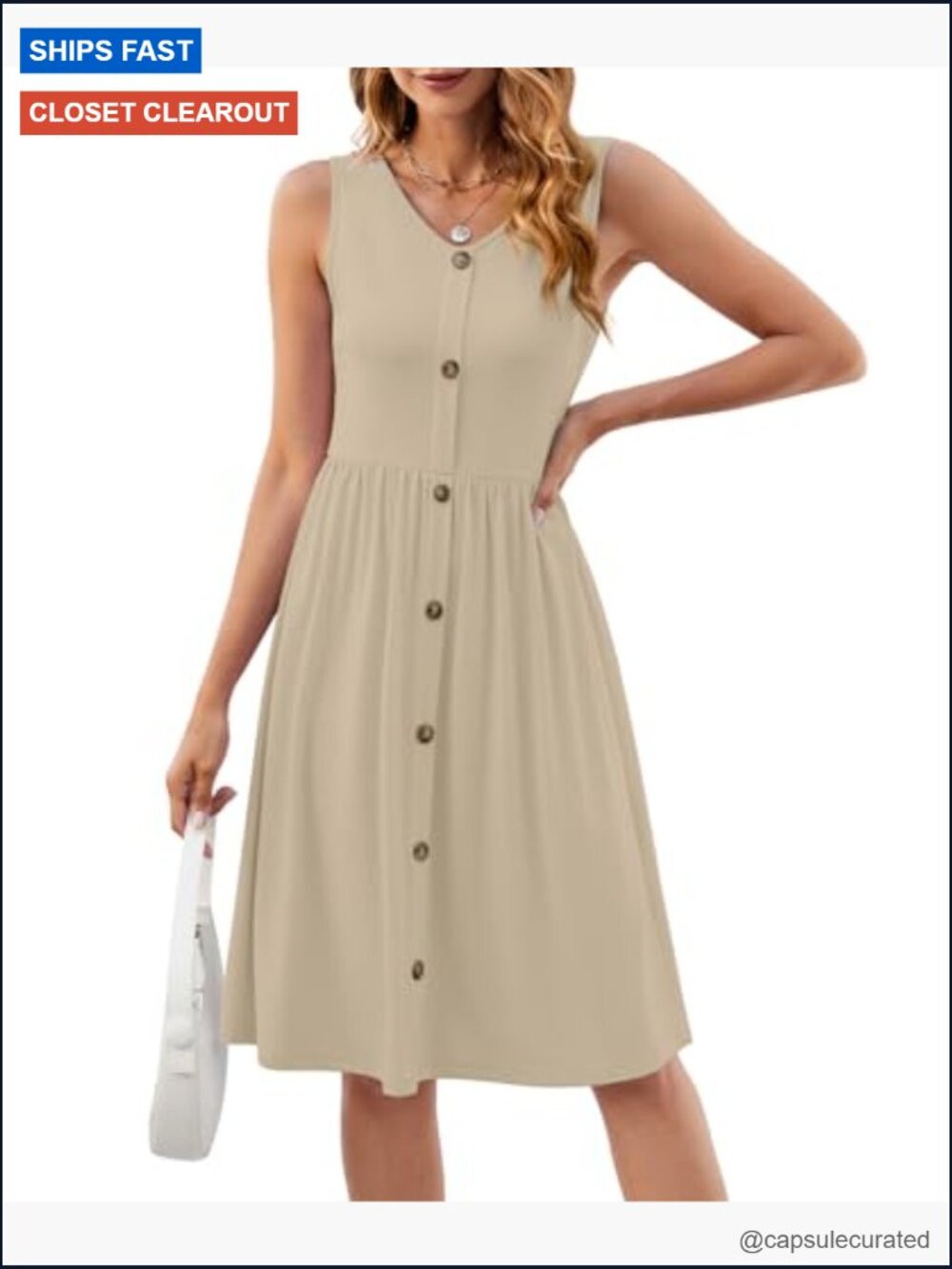 Sleeveless V-Neck Midi Dress Loose Flowy A-Line Sundress - Picture 4 of 7